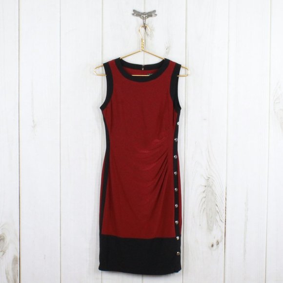 Lauren Ralph Lauren Dresses & Skirts - Ralph Lauren Red Sleeveless Snap Detailed Ruched Slimming Sheath Dress Size 4